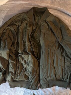 Quilted Bomber Jacket in Olive Green